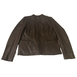 MoKa Womens Moto Ebele Jacket Size Medium Brown Vegan Leather 70s High Neck Coat